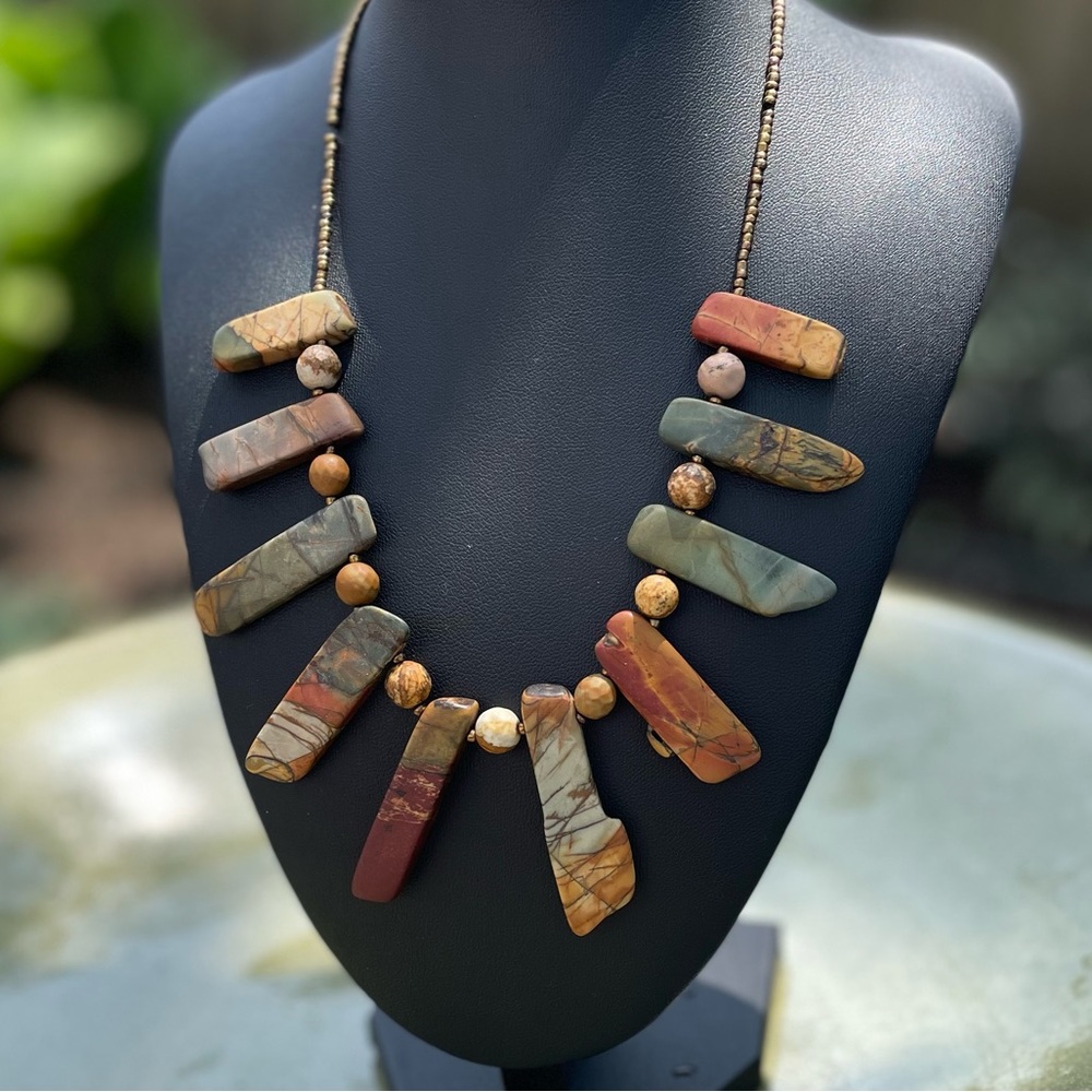Natural Stone and Picture Jasper Statement Necklace